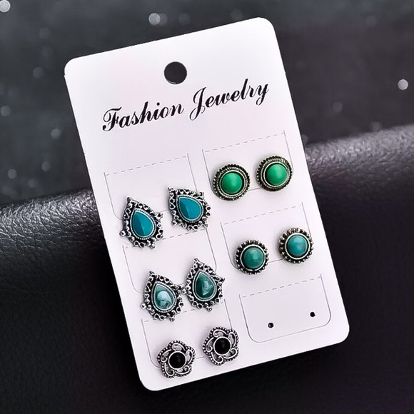 ⚜️[𝟯/$𝟮𝟴]⚜️5 Silver Turquoise Earrings Set NEW - Picture 4 of 8